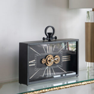 ARTEKKO Ρολόι επιτραπέζιο μαύρο ορθογώνιο με εμφανή μηχανισμό 45x8x33cm
