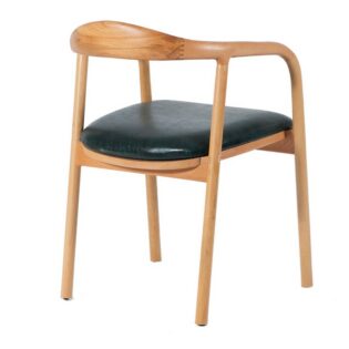 Artekko Καρέκλα SETRA φυσικό χρώμα ξύλου και σκούρο ππάσινο τεχνόδερμα (48x48x75)cm