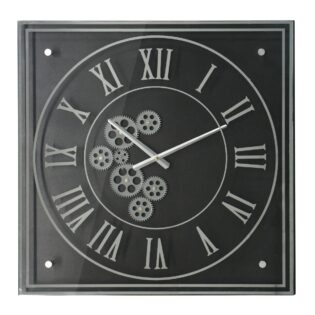 Artekko Clock Ρολόι Τοίχου με Γρανάζια Μέταλλο/Γυαλί Μαύρο (61x61x6)cm