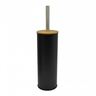 Πιγκάλ βουρτσάκι inox μαύρο με bamboo καπάκι 10x38.5cm